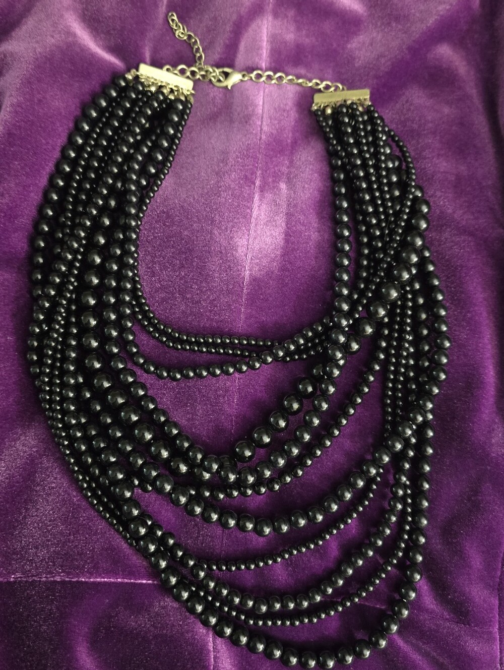 Multi-Strand Black Beaded Statement Necklace